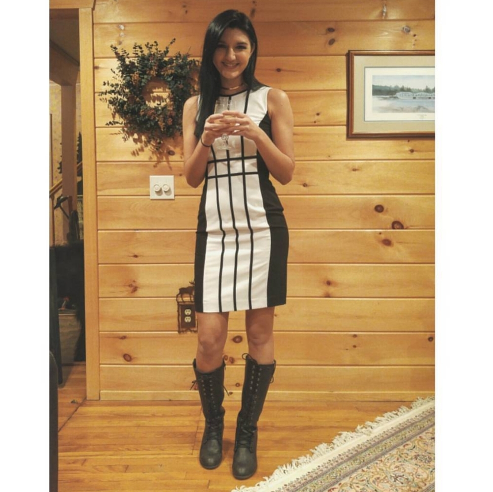 Calvin Klein White Black striped Dress